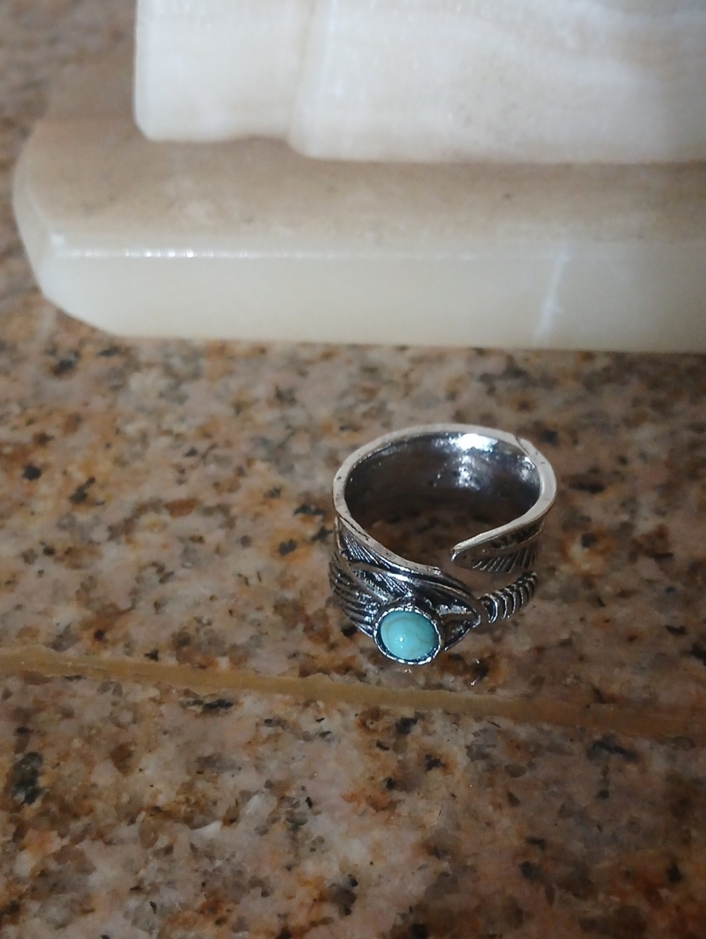 Boho Silver Tone Ring with Turquoise Stone